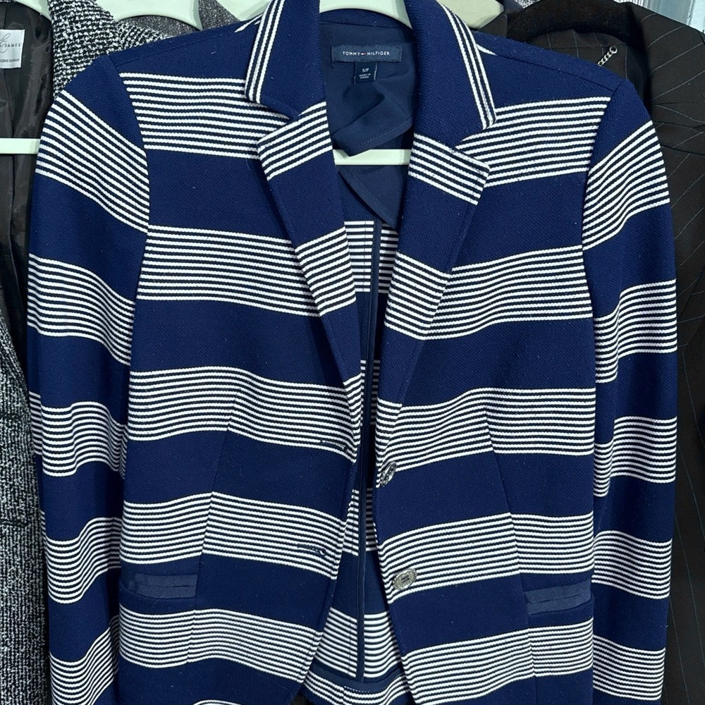 Tommy Hilfiger Navy and White Striped Blazer